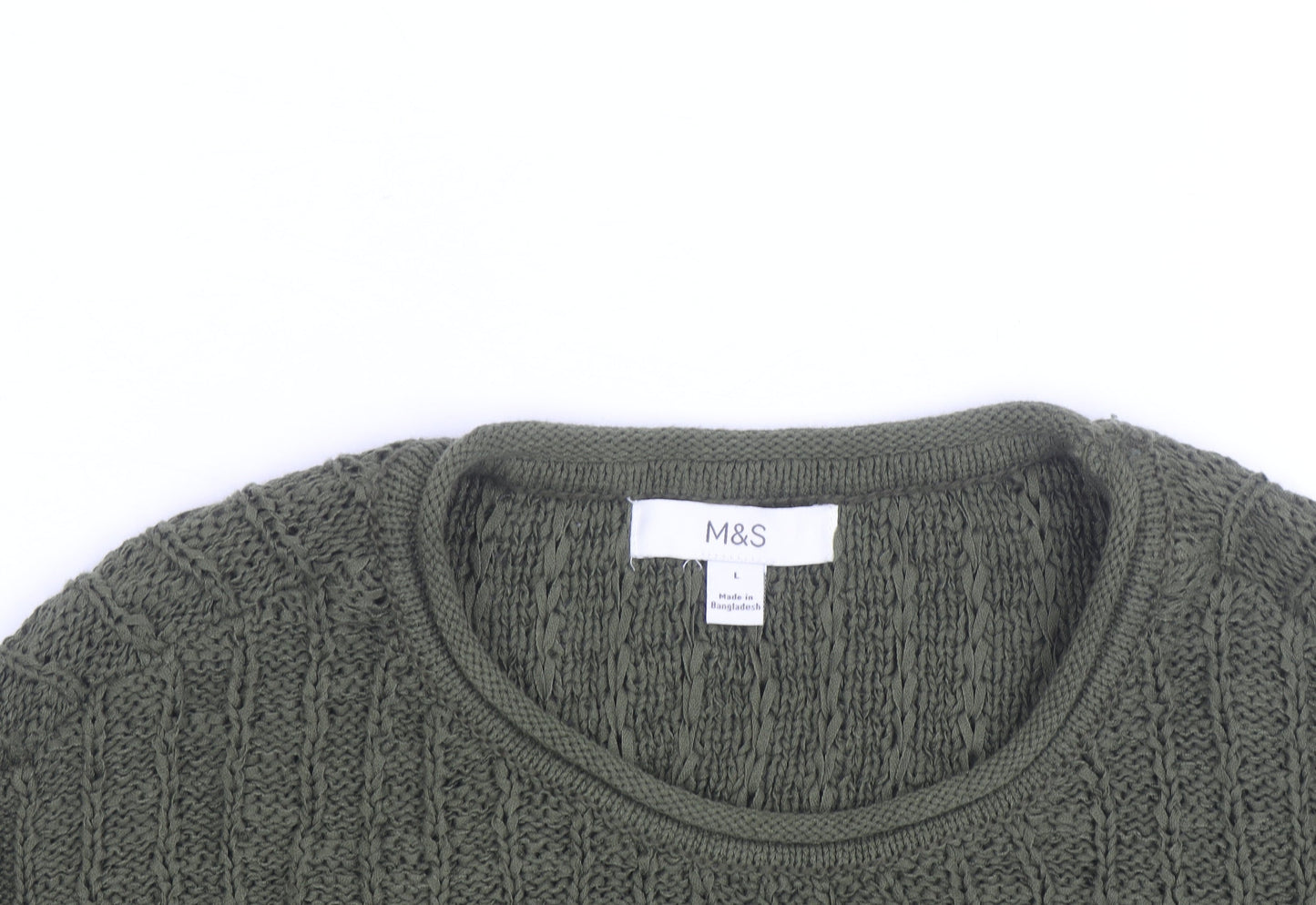 Marks and Spencer Men's Green Cotton Cable Knit Jumper Size L