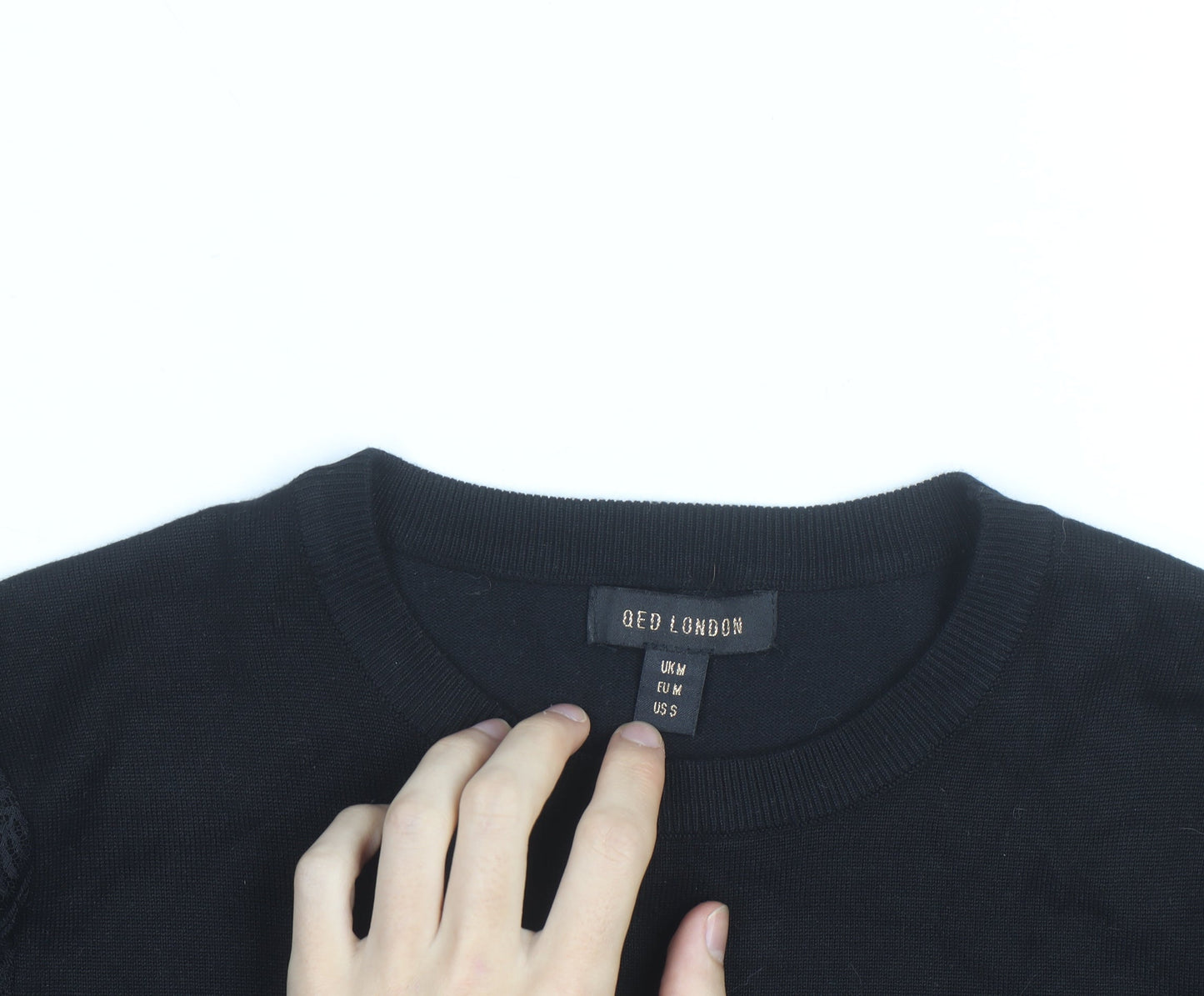QED London Womens Black Ruffle Sleeve Crew Neck Pullover Jumper Size M