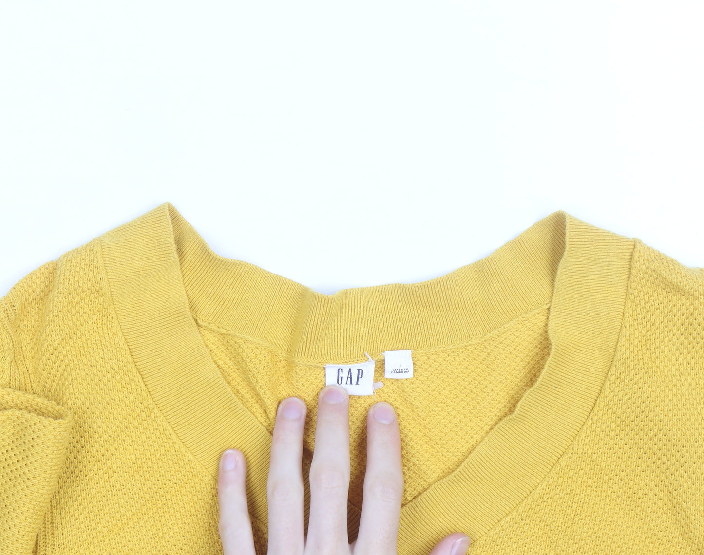 GAP Men’s Yellow V-Neck Cotton Pullover Jumper Size L
