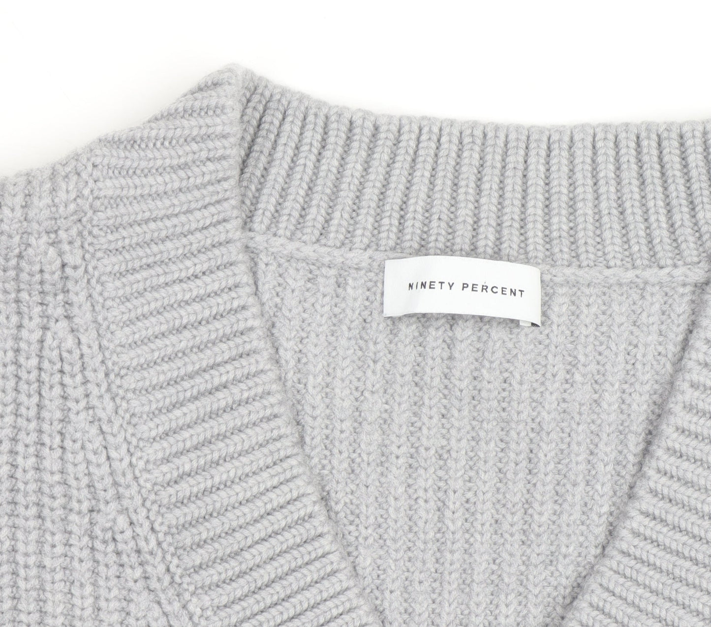 Ninety Percent Men's Grey V-Neck Cotton Cashmere Jumper Size S
