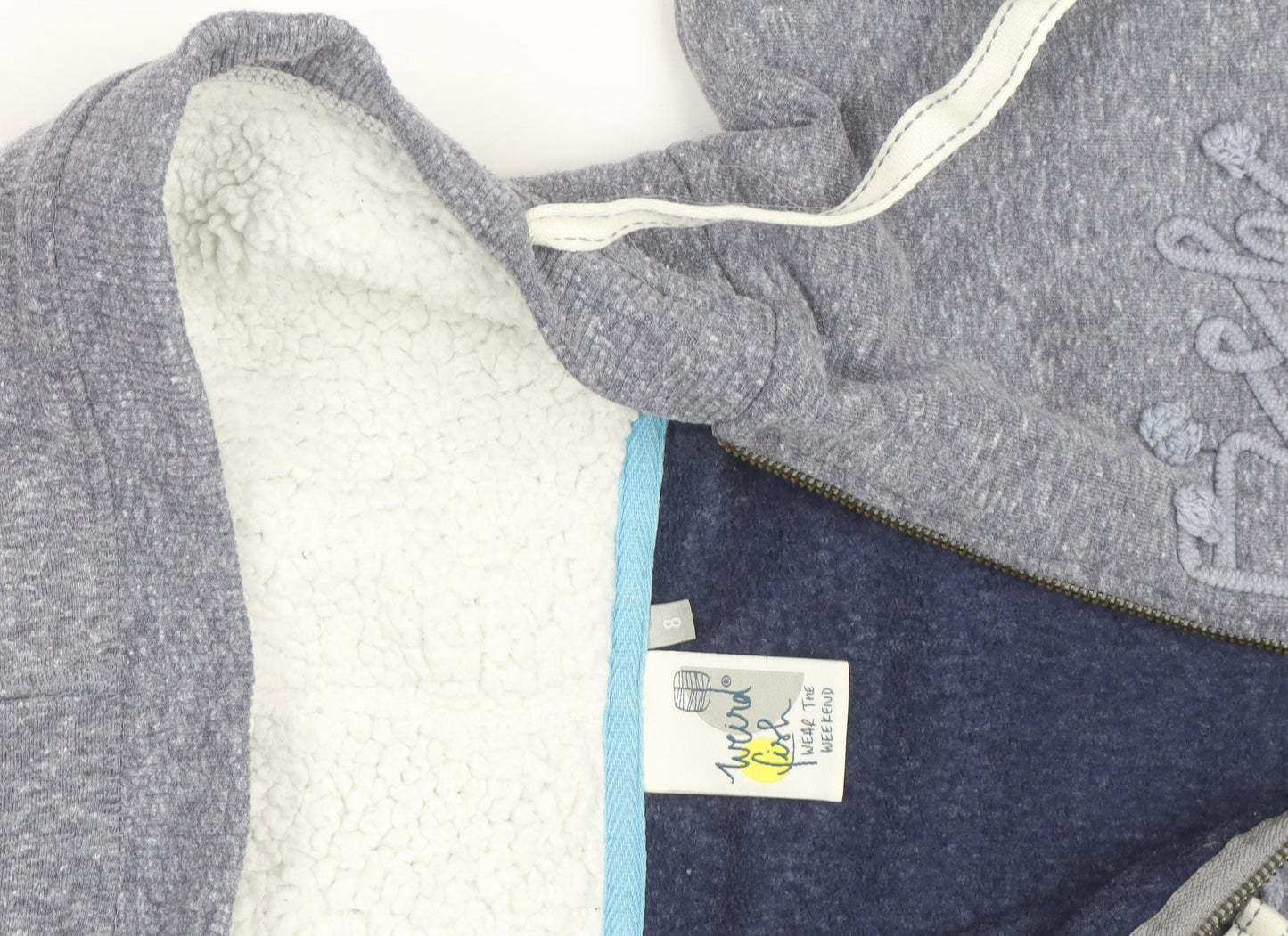 Weird Fish Women's Grey Full Zip Hoodie Size 8 Sherpa Lined