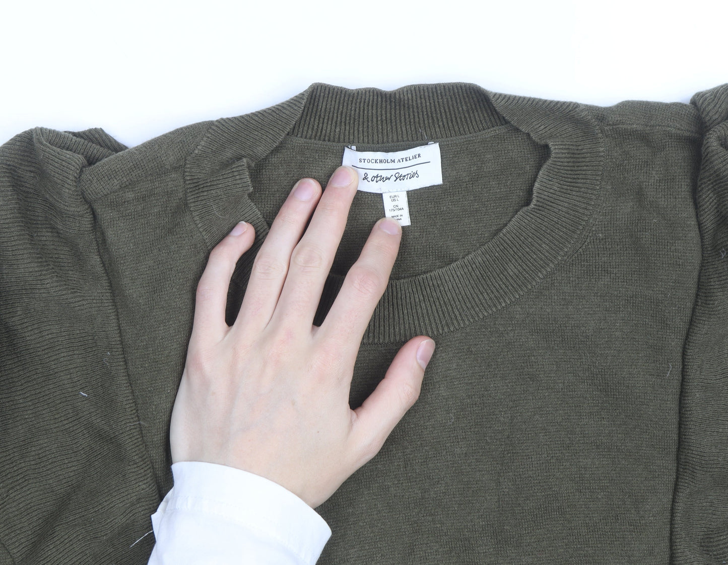 & Other Stories Women Green Ruffle Cotton Long Sleeve Jumper L