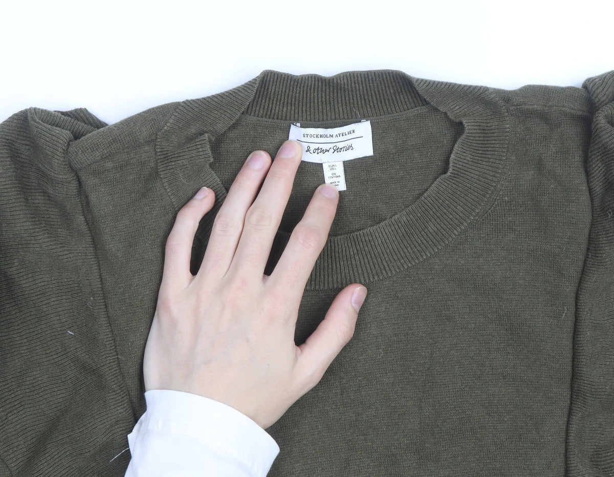 & Other Stories Women Green Ruffle Cotton Long Sleeve Jumper L