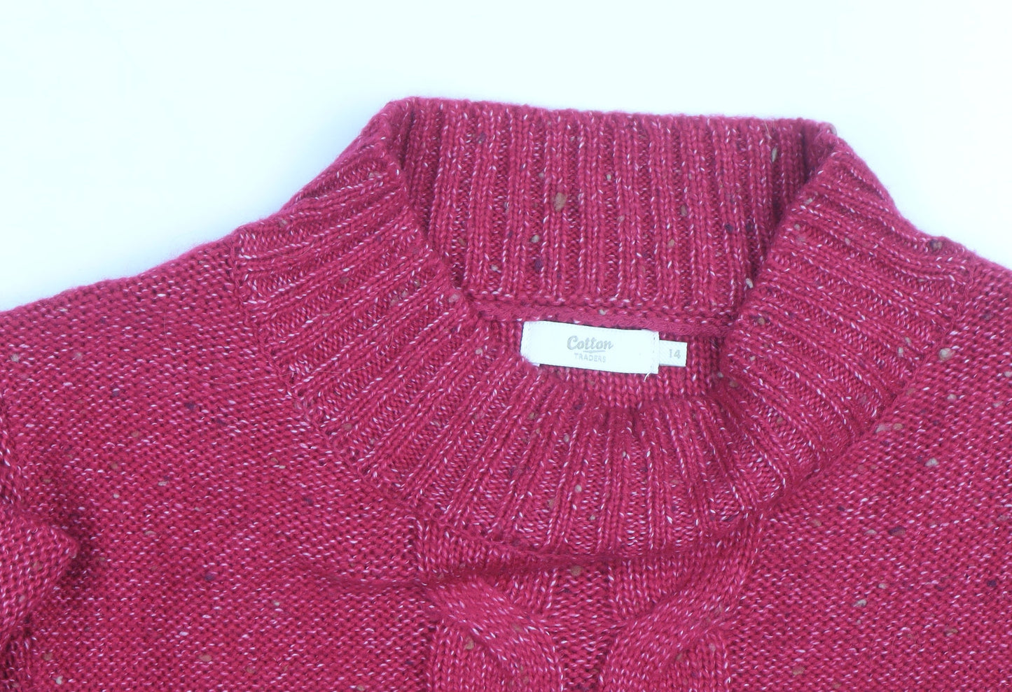 Cotton Traders Women's Cerise Cable-Knit Jumper Size 14