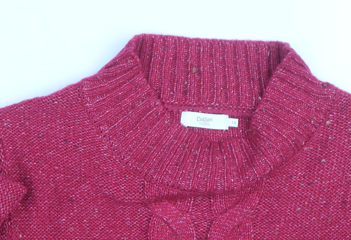 Cotton Traders Women's Cerise Cable-Knit Jumper Size 14