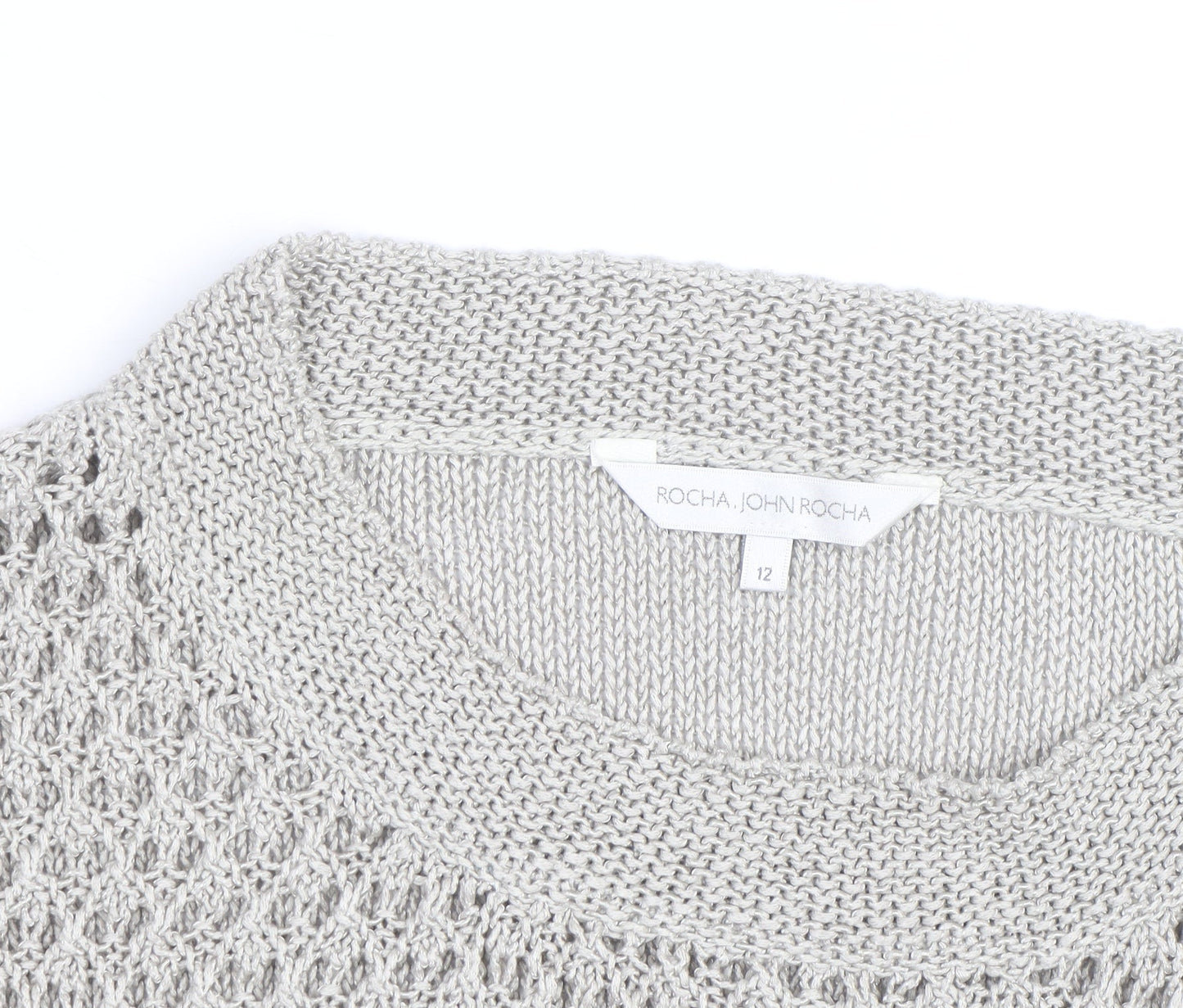 Rocha John Rocha Women Grey Size 12 Open-Knit 3/4 Sleeve Jumper