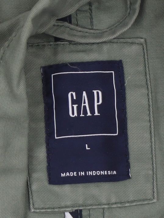 GAP Women Green Cotton Military Jacket L Full Zip Utility Style
