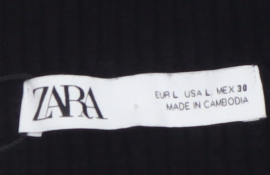 Zara Women Black Knit Mini Skirt Size 14 High Rise Short Viscose Blend