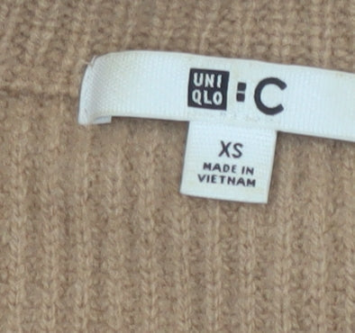Uniqlo Women Beige 100% Wool Half Zip Jumper XS Classic Knit