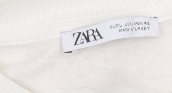 Zara Womens White Green Graphic Pullover Sweatshirt Size 14