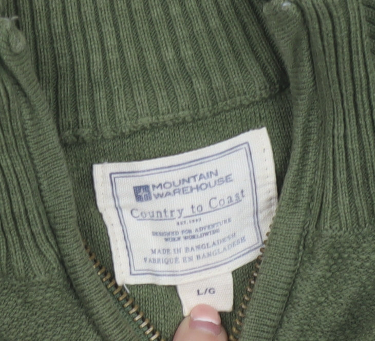 Mountain Warehouse Men’s Green Cotton 1/2 Zip Jumper L