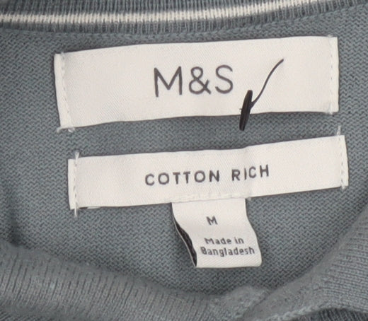 Marks and Spencer Mens Grey Collared Henley Jumper Size M