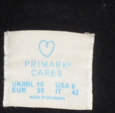Primark Women’s Black Long Overcoat Size 10 Classic Buttoned Polyester