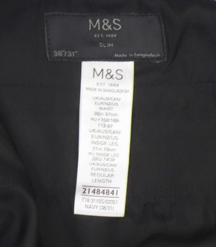 Marks and Spencer Men's Navy Slim Fit Chino Trousers 38x31