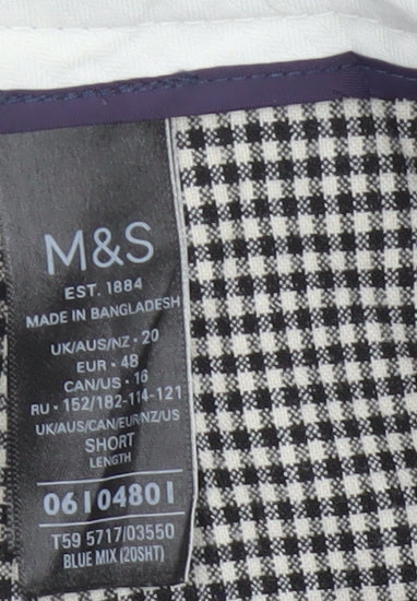 Marks and Spencer Womens Blue Check Chino Trousers Size 20 Short Stretch