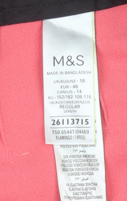 Marks and Spencer Womens Pink Cropped Wide-Leg Trousers Size 18