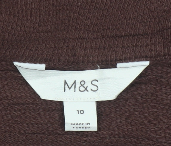 Marks and Spencer Women Brown Cotton Collared Long Sleeve Blouse Size 10