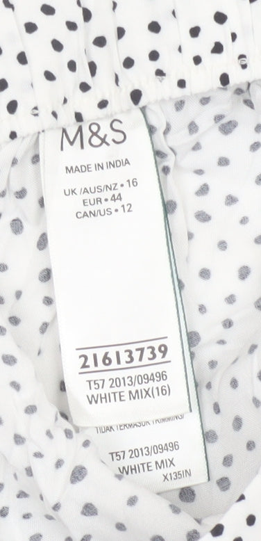 Marks and Spencer Women White Polka Dot Cropped Wide-Leg Trousers Size 16
