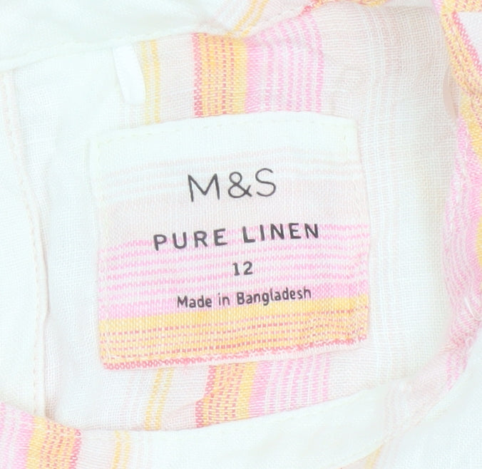 Marks and Spencer Women’s Multicoloured Linen Striped Tunic Blouse Size 12