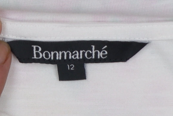 Bonmarché Women's White Floral Print Short Sleeve T-Shirt Size 12