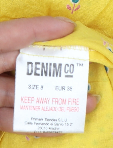 Denim Co Womens Yellow Floral Tunic Blouse Size 8 Short Sleeve