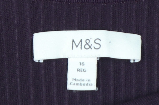 Marks and Spencer Women's Purple Short Sleeve Stretch Jersey Top Size 16
