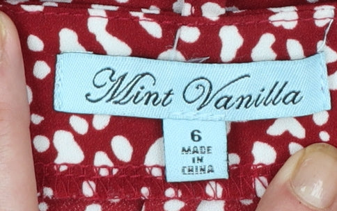 Mint Vanilla Women Red Polka Dot Slip Dress Size 6 Midi V-Neck