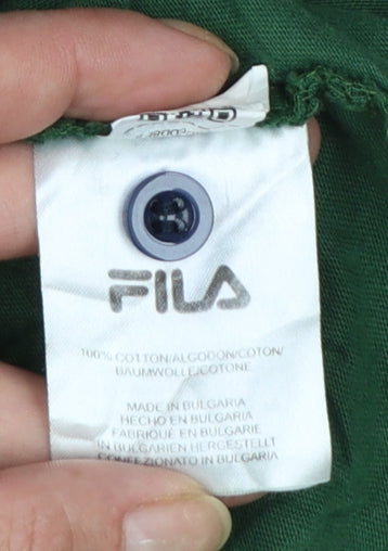 Fila Heritage Men's Green Striped Long Sleeve Rugby Polo Shirt M