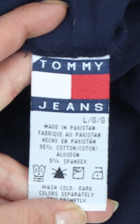Tommy Jeans Women's Blue Roll Neck Long Sleeve Cotton Top Size L