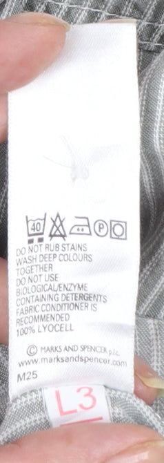 Marks and Spencer Women's Grey Striped Button-Up Shirt Size 16