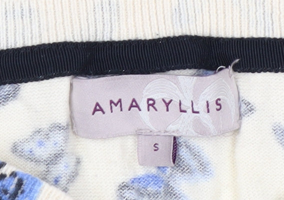 Amaryllis Womens Beige Blue Butterfly Print Cotton Long Sleeve Top S