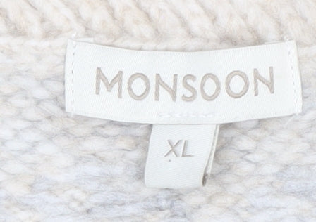 Monsoon Women Ivory Fair Isle Sequin Knit Jumper XL