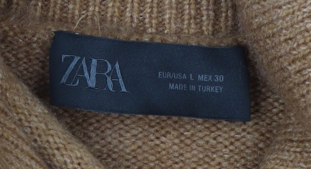 Zara Women Brown Lace Trim V-Neck Knit Jumper Size L