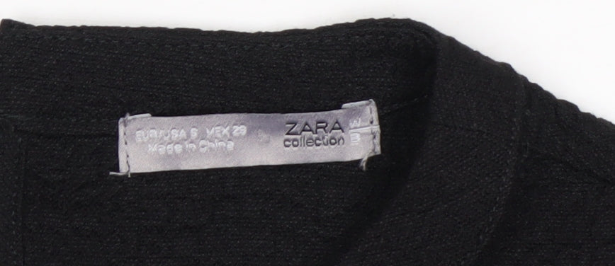 Zara Women Black Puff Sleeve Long Sleeve Woven Blouse Size S