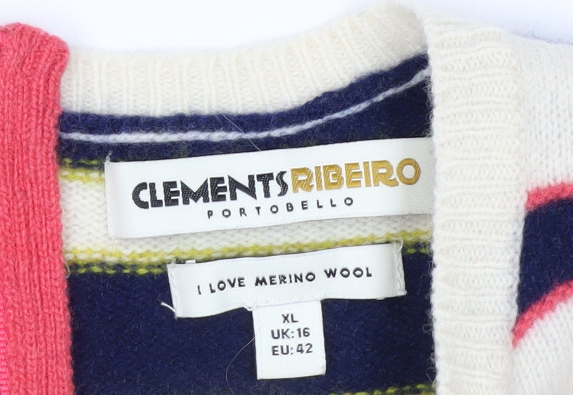 Clements Ribeiro Women’s Multicoloured Striped Merino Wool Jumper Size 16