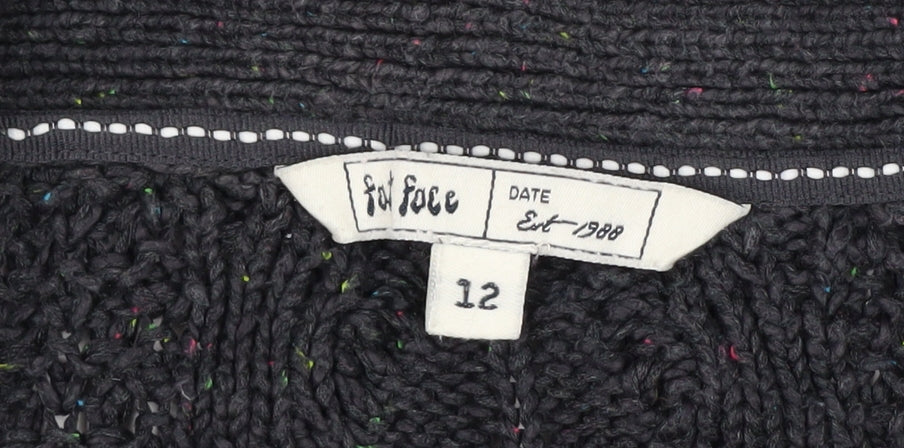 Fat Face Women's Black Size 12 Cable Knit Wool Blend Cardigan