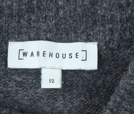 Warehouse Womens Grey Beaded Mock Neck Knit Jumper Size 12