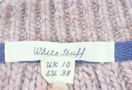 White Stuff Women's Pink Button Side Merino Wool Cotton Jumper UK 10