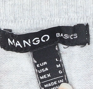 Mango Women’s Grey Floral Long Sleeve Cotton Blend T-Shirt Size L