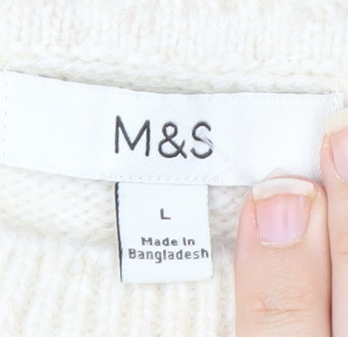 Marks and Spencer Women Beige Argyle Knit Jumper L Wool Blend