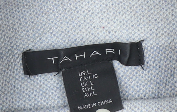 Tahari Women Blue Check Mock Neck Long Sleeve Pullover Jumper Size L