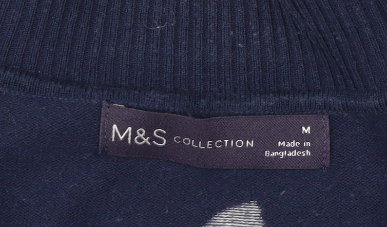 Marks and Spencer Women's Blue Heart V-Neck Cotton Jumper M