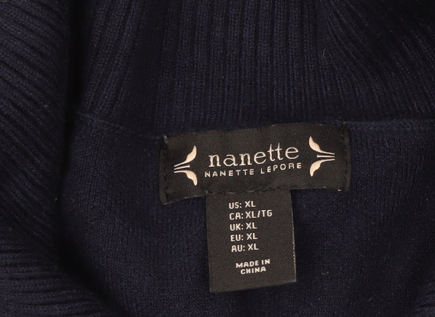 Nanette Lepore Women’s Blue Fair Isle Hooded Cardigan XL
