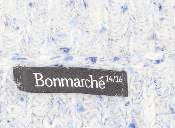 Bonmarché Women's Blue Chunky-Knit V-Neck Jumper Size 14/16