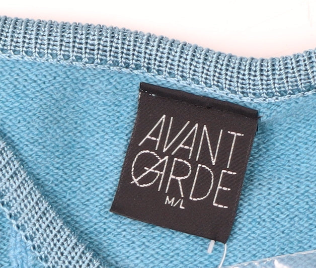 Avant Garde Women Blue M/L Cardigan Embroidered Knit Long Sleeve