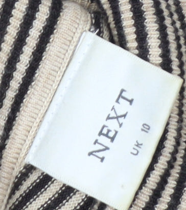 Next Women Beige Striped Roll Neck Long Sleeve Knit Top Size 10