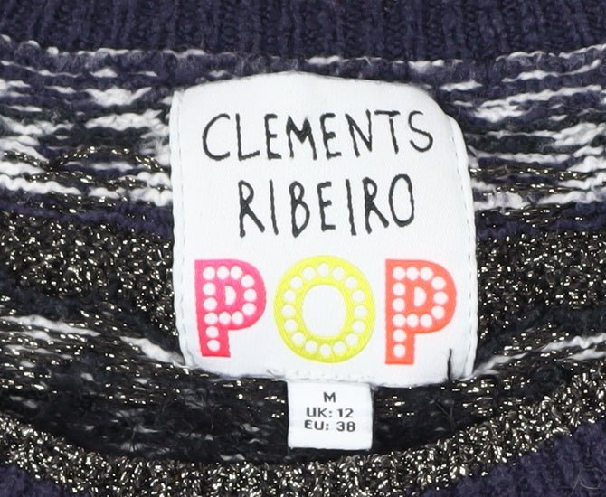 Clements Ribeiro Women’s Blue Fair Isle Knit Jumper Size 12