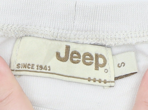Jeep Men's Beige Graphic Print Short Sleeve Cotton T-Shirt Size S