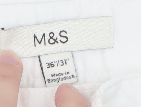 Marks and Spencer Women White Linen Blend Tapered Trousers Size 36/31