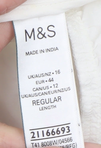 Marks and Spencer Womens White Cotton Peasant Blouse Size 16